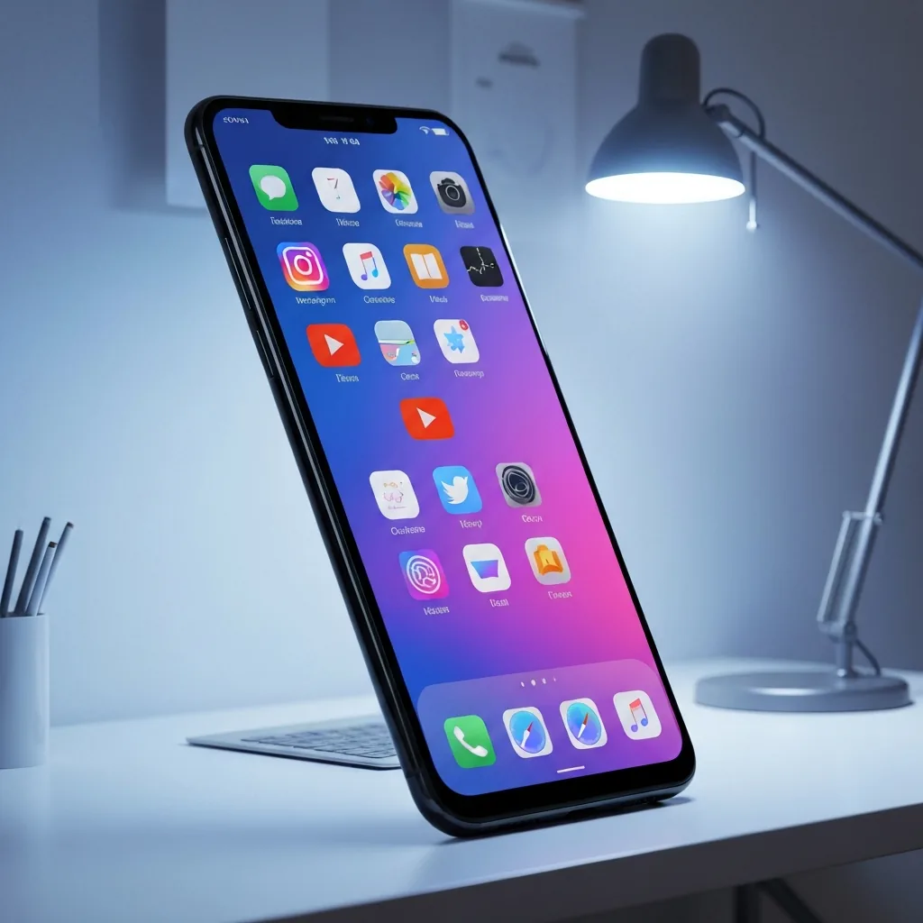 modern smartphone with social media app icons, clean