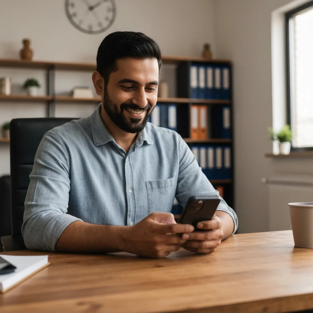 Pakistani small business owner reviewing social media results