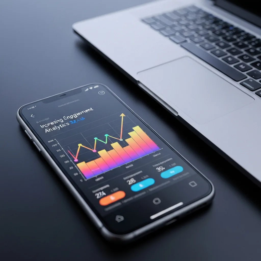 close-up of mobile phone showing rising engagement analytics